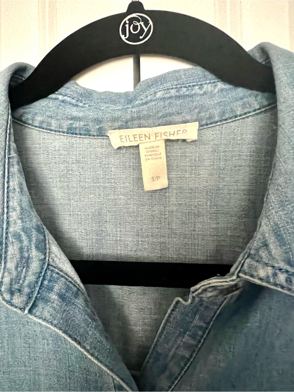 Eileen Fisher Light Wash Chambray Button Down Shirt, Size Small - Picture 3 of 12